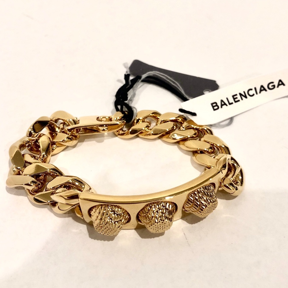 Balenciaga Paris Gold Studded ID Bracelet NWT